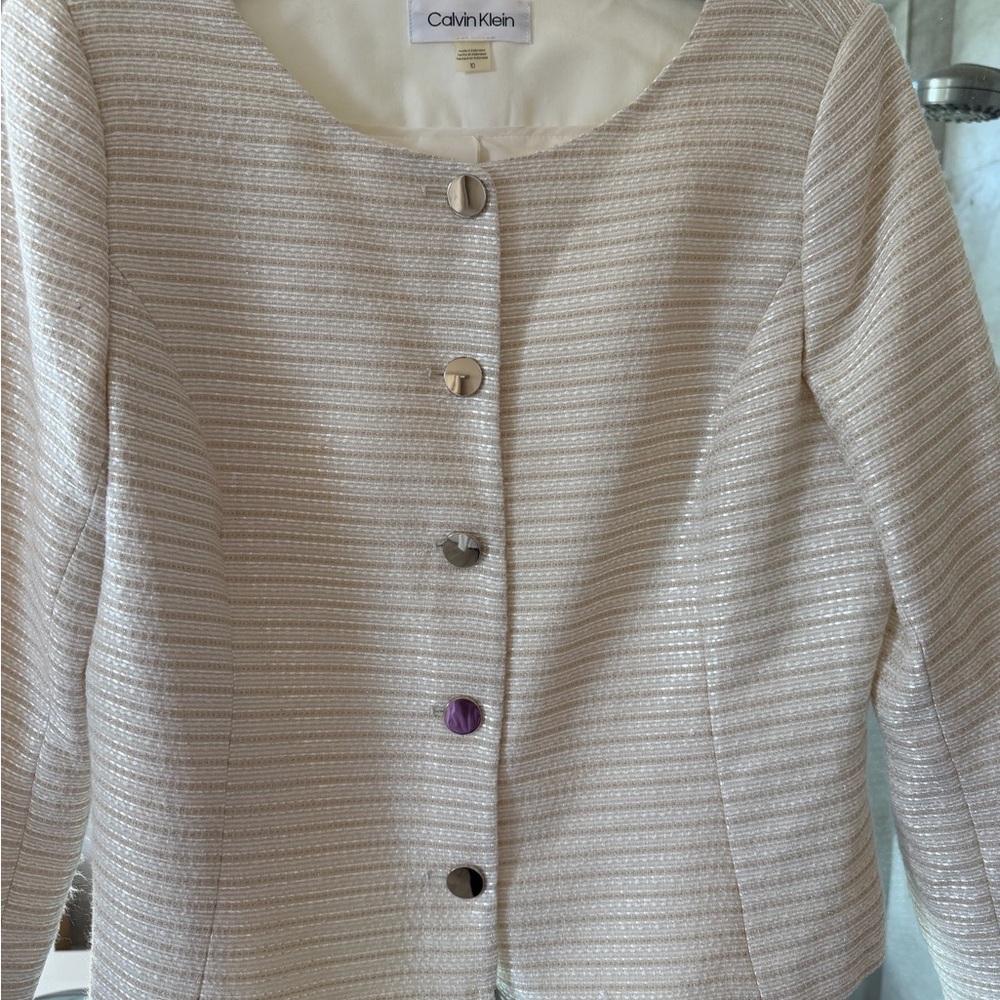 Calvin Klein Women's Textured Cream Blazer